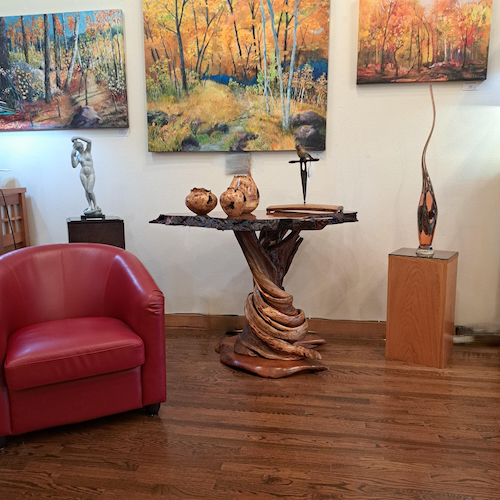 JW-246 Tall Table/Pedestal Large Redwood/Juniper $5500 at Hunter Wolff Gallery